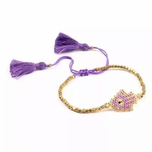 Hamsa Hand Purple Beaded Bracelet-961/62